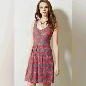 Anthropologie HD in Paris Cabernet Lace Dress Size 2 Grey Pink Red Stripes